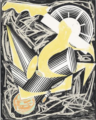 Frank Stella (*1936), Illustrations after El Lissitzky's 'Had Gadya': A. Had Gadya: Front cover, CTPVI, 1985. Acrylic/vinyl paint and various print media on collaged paper, 108 x 86 cm. Collection Baronian Gallery.