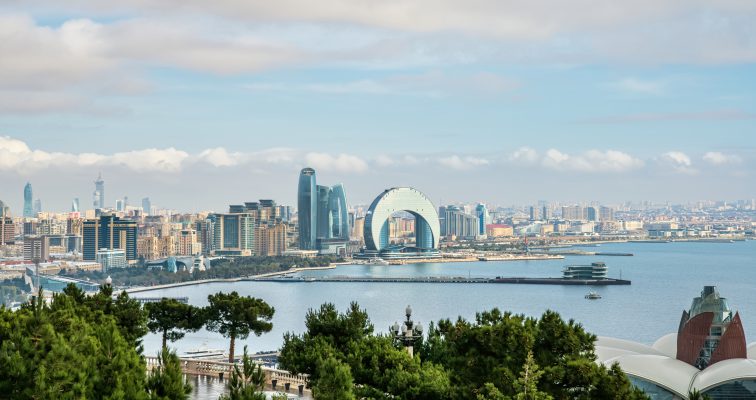 The city of Baku along the Caspian Sea